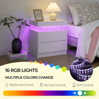 LED Nightstands or End Table with 2 Drawers,