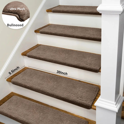 Bullnose Non-Slip Stair Treads -Ultra Plush- Washable Self-Adhesive