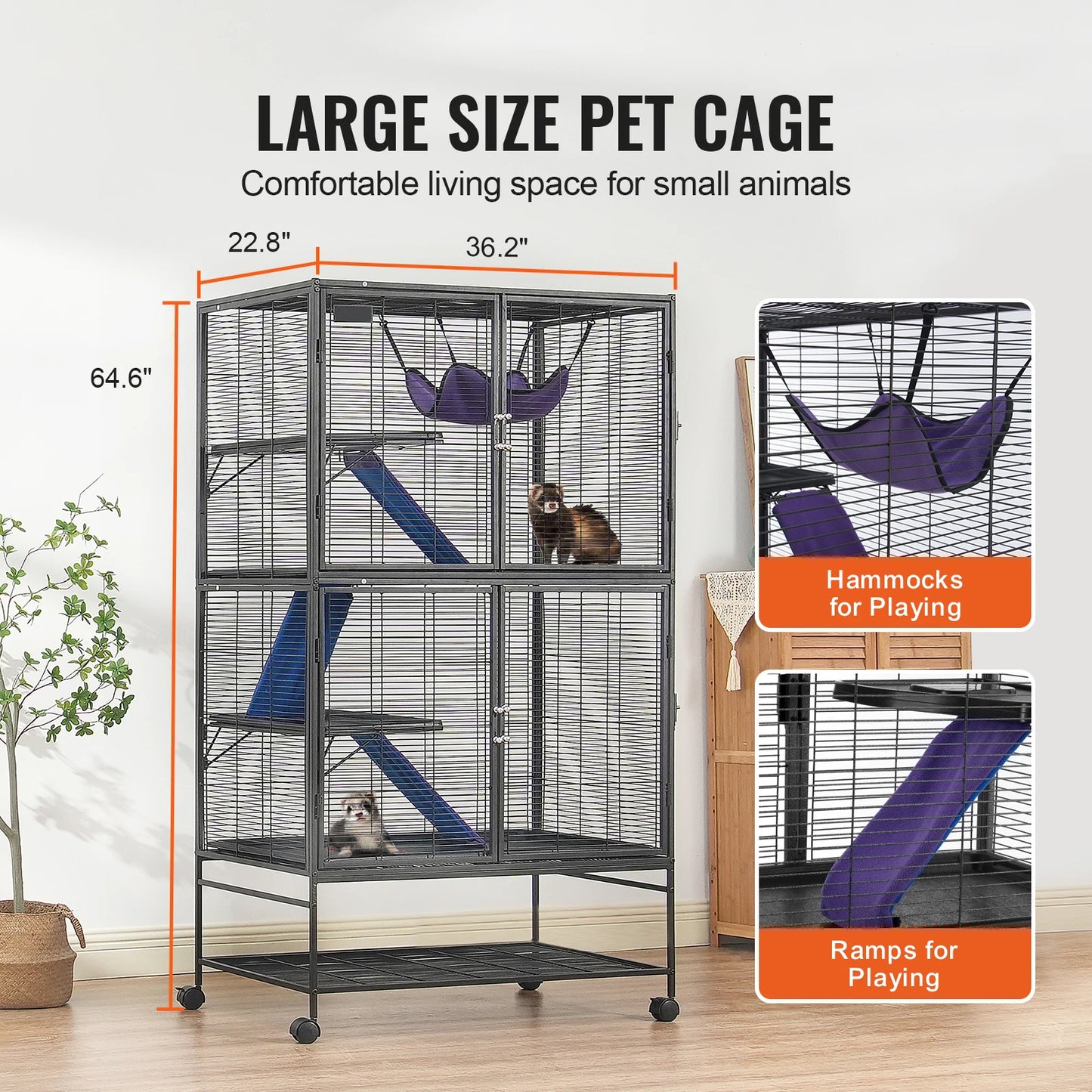 64.6" Rolling Metal Ferret Cage 4-Tier