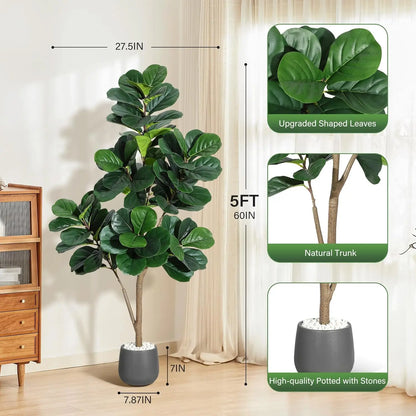 4FT/5FT/6FT/7FT Realistic Faux Ficus Lyrata Trees