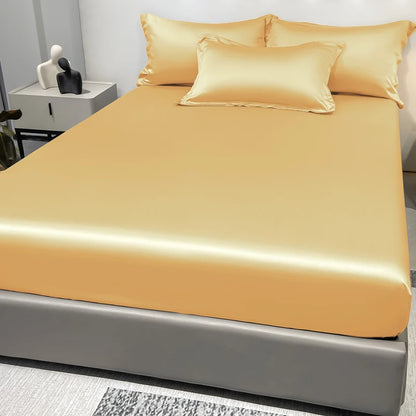 1 Simple Modern Satin Solid Color Fitted Sheet Ice Silk Bedspread