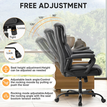 Ergonomic PU Leather Padded Chair Swivel Wheel With Lumbar Support