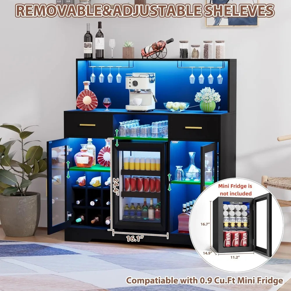 Mini Fridge Cabinet with LED Light & Power Outlet,