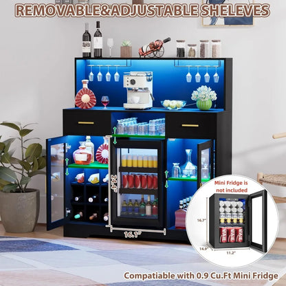 Mini Fridge Cabinet with LED Light & Power Outlet,