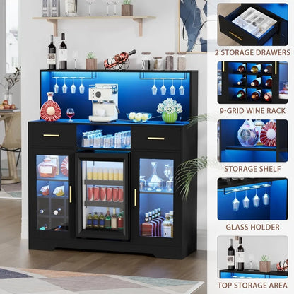 Mini Fridge Cabinet with LED Light & Power Outlet,