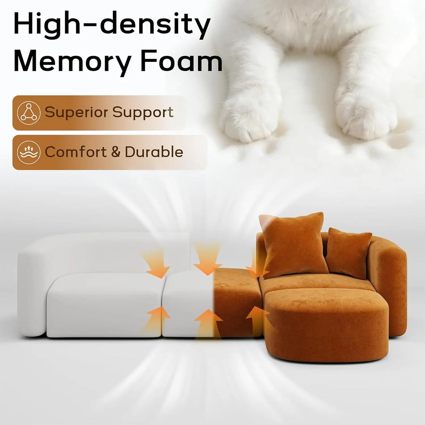 116" Modular Sectional Couches with Ottoman, Luxury Modern Curved Back Sofa, Minimalist Style Oversized 4 Seat Deep, Customized