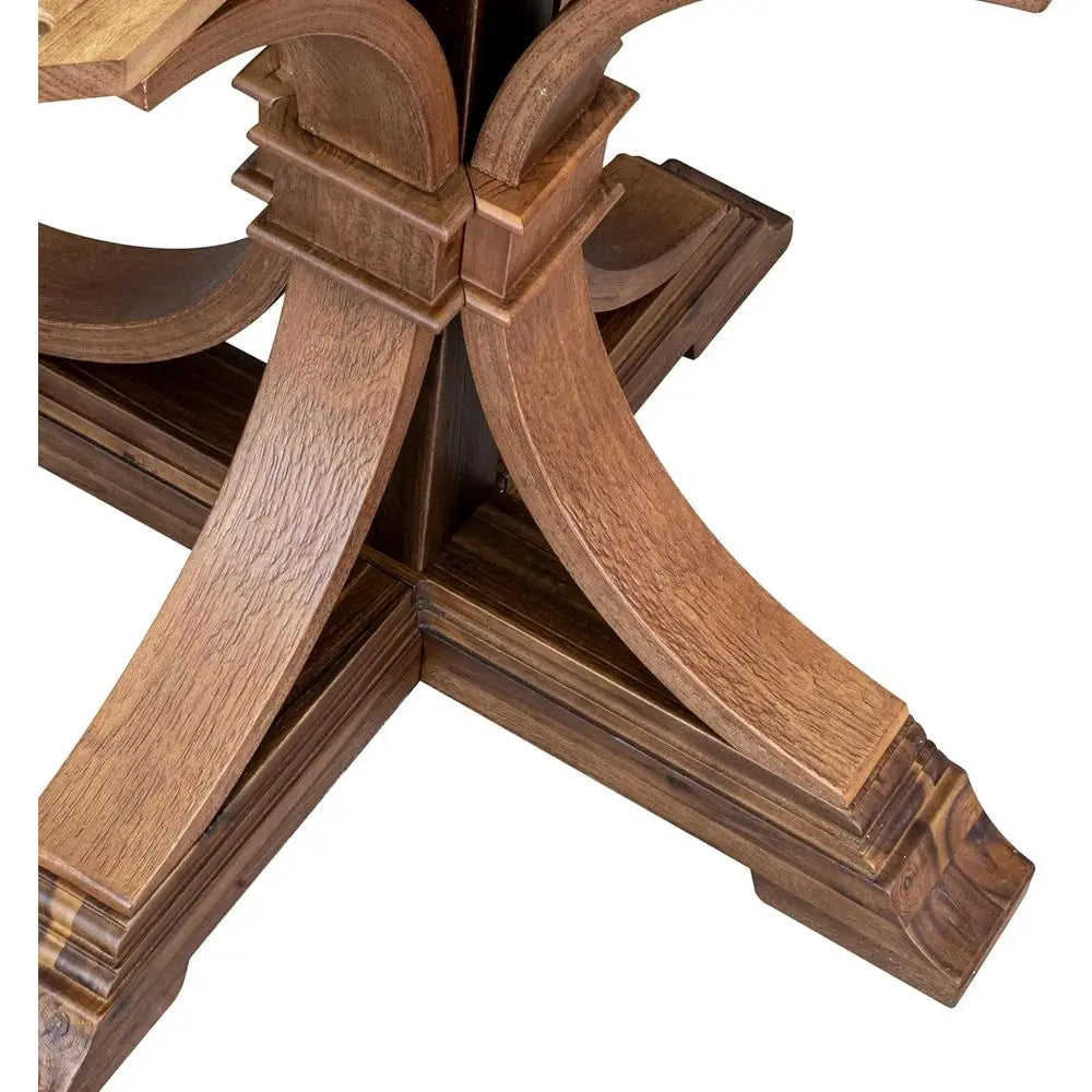 Round Acacia Wood Dining Table, Antique Walnut Finish