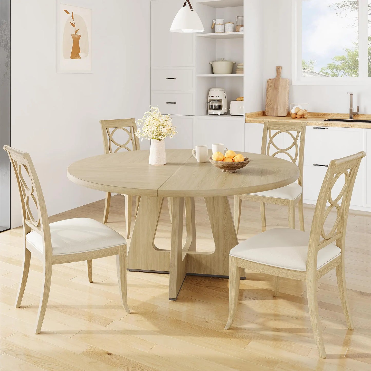 47-Inch Round Dining Table Large Wooden Kitchen Table For 4 to 6