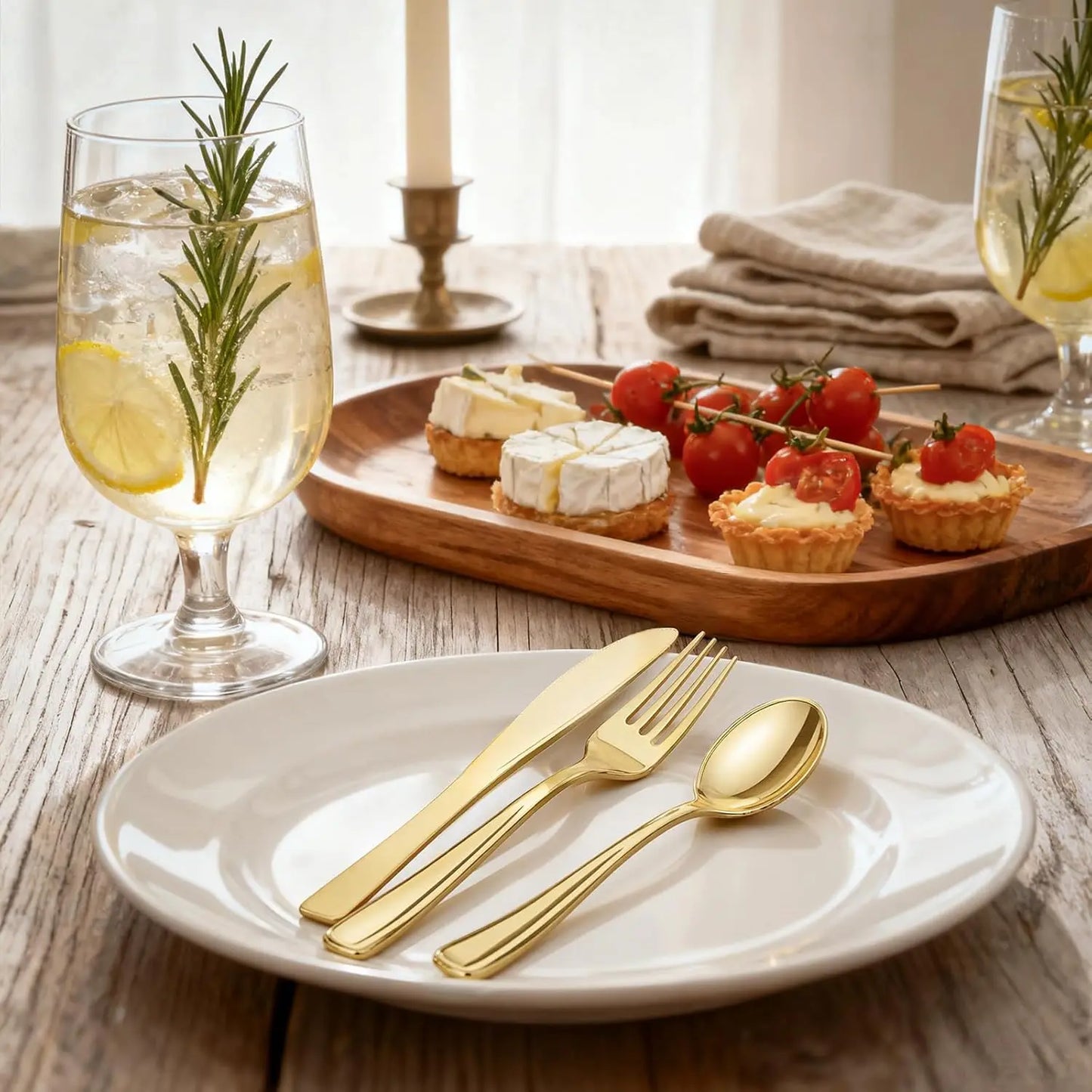 300-Piece Gold Plastic Silverware Set: Heavy Duty Disposable Cutlery