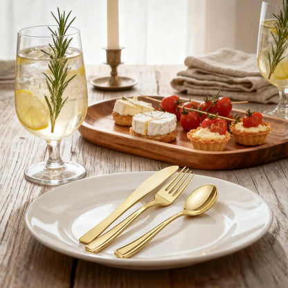 300-Piece Gold Plastic Silverware Set: Heavy Duty Disposable Cutlery