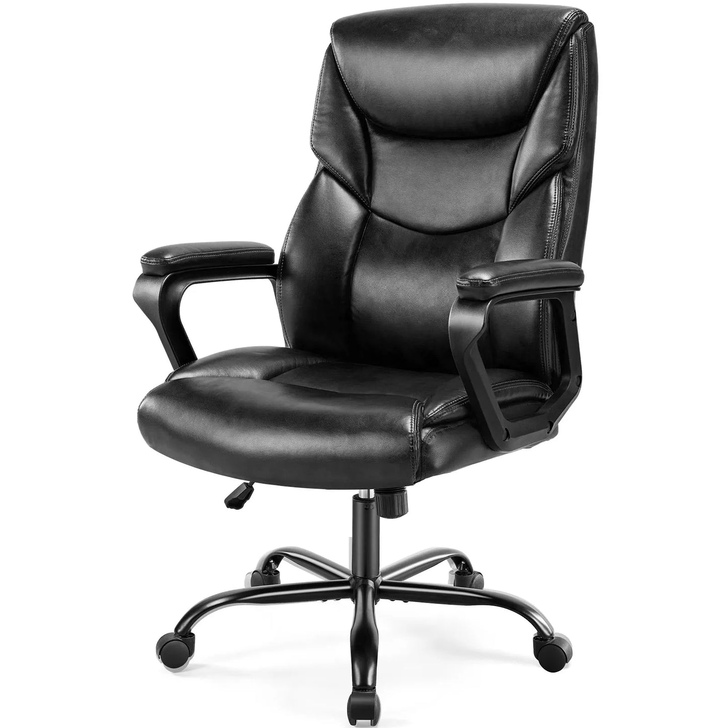 Ergonomic PU Leather Padded Chair Swivel Wheel With Lumbar Support