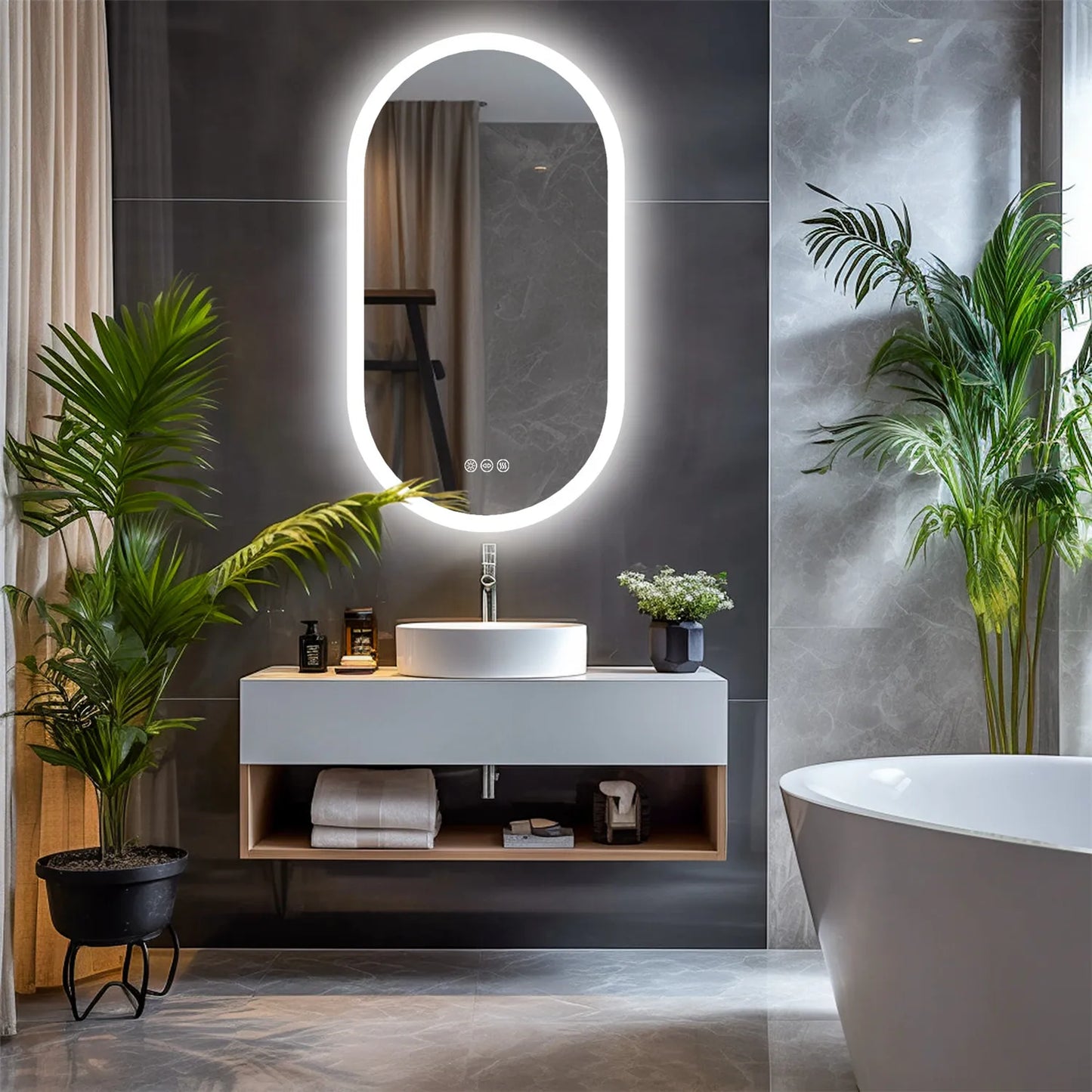 Backlit Smart LED Bathroom Mirror: Oval Dimmable 3 Colors Anti-Fog