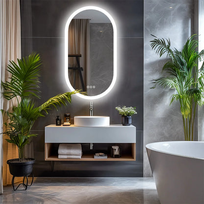 Backlit Smart LED Bathroom Mirror: Oval Dimmable 3 Colors Anti-Fog