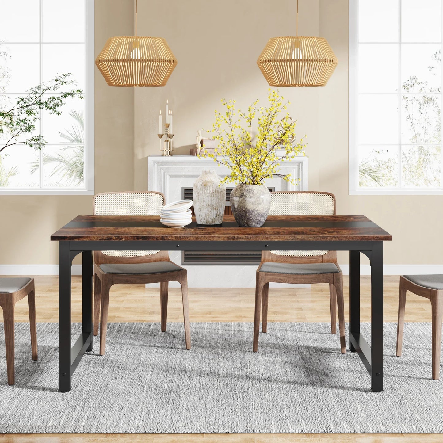 63"x31.5" Industrial Rectangular Kitchen Table for 6-8 Person