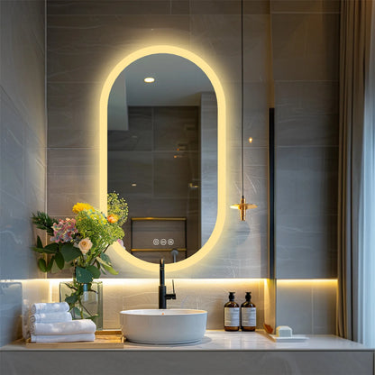 Backlit Smart LED Bathroom Mirror: Oval Dimmable 3 Colors Anti-Fog