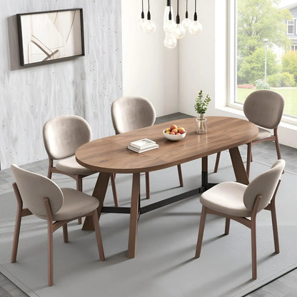 70.86in Rustic Oval Farmhouse Wood Kitchen Table for 6-8 Person