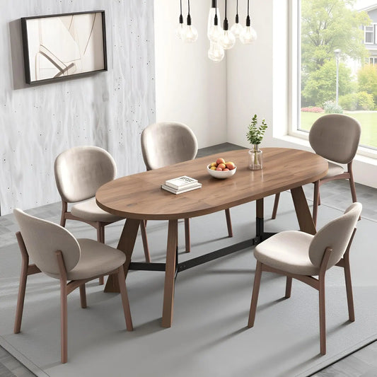 70.86in Rustic Oval Farmhouse Wood Kitchen Table for 6-8 Person