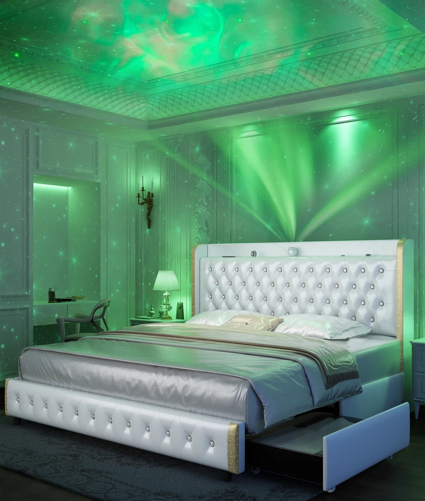 Queen LED Bed Frame with Galaxy Projector