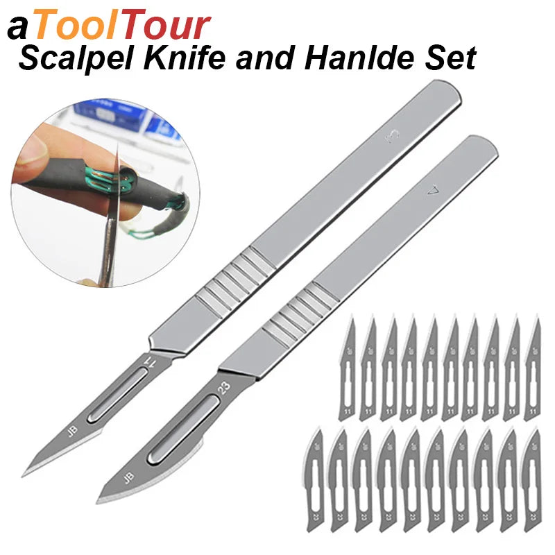 Scalpel Blade Set Metal Handle Stationery Steel Precision Craft Knife Cutter Wood Carve Stencil Box Open DIY Surgical Tool