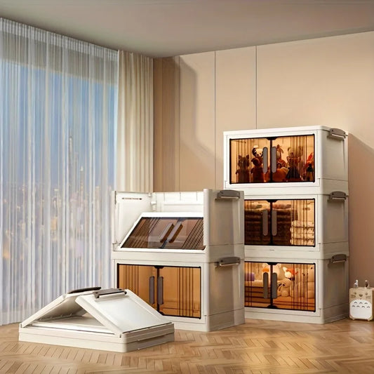 4/5-Tier Heavy-Duty Plastic Foldable & Stackable Wheeled Shelving Unit