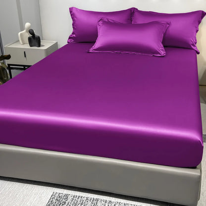 1 Simple Modern Satin Solid Color Fitted Sheet Ice Silk Bedspread