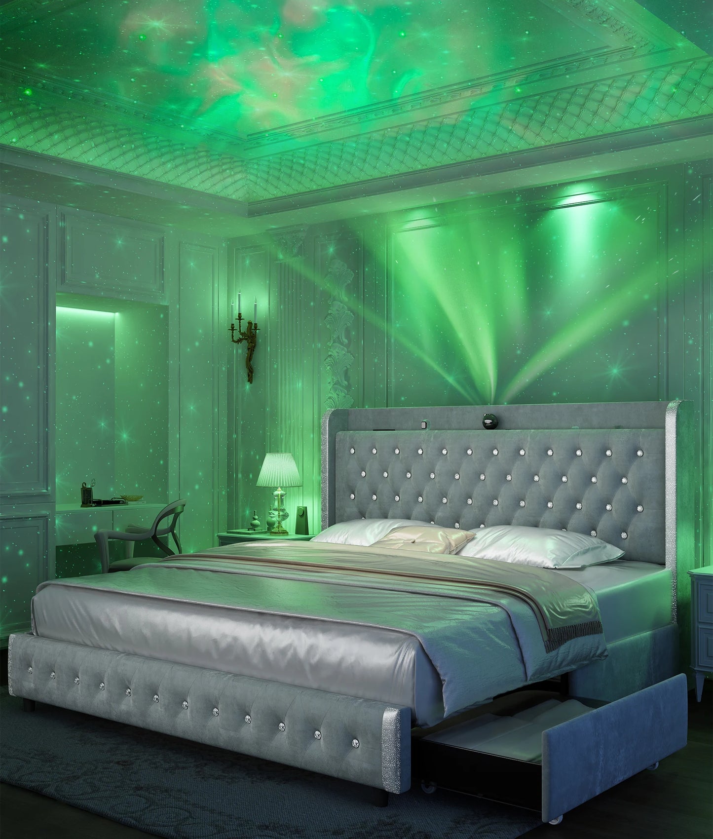 Queen LED Bed Frame with Galaxy Projector