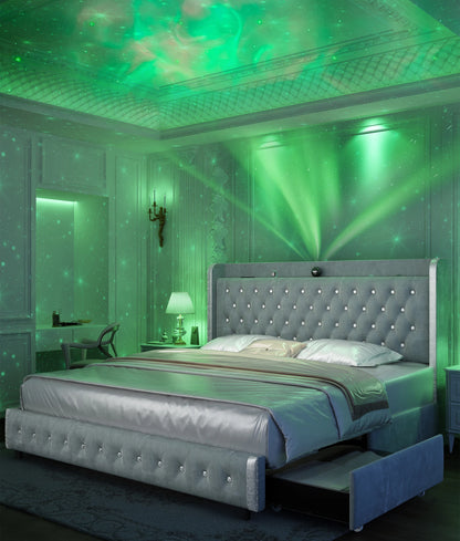 Queen LED Bed Frame with Galaxy Projector