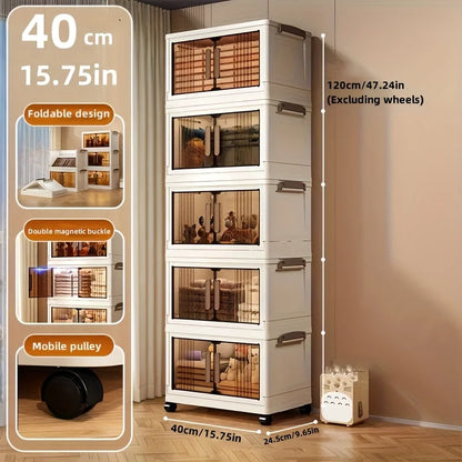 4/5-Tier Heavy-Duty Plastic Foldable & Stackable Wheeled Shelving Unit