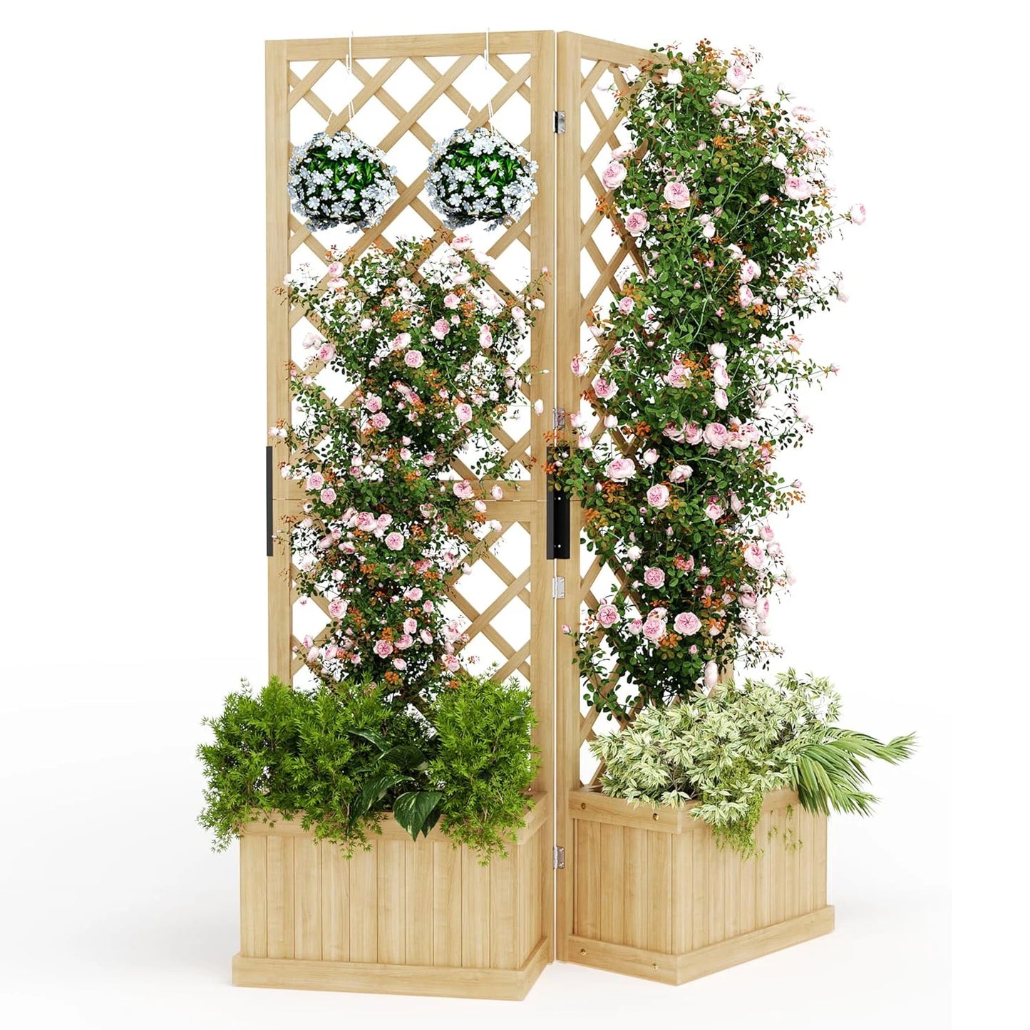41"x10"x65" Freestanding Privacy Fence with Planter Box & Trellis