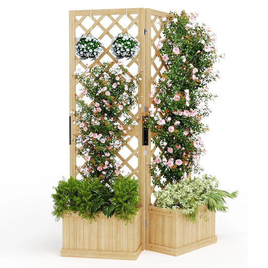 41"x10"x65" Freestanding Privacy Fence with Planter Box & Trellis