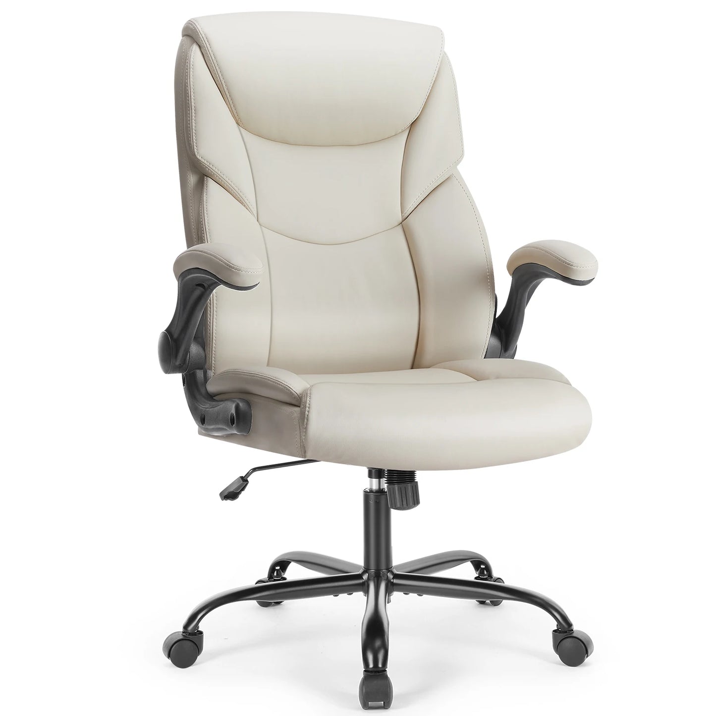 Ergonomic PU Leather Padded Chair Swivel Wheel With Lumbar Support