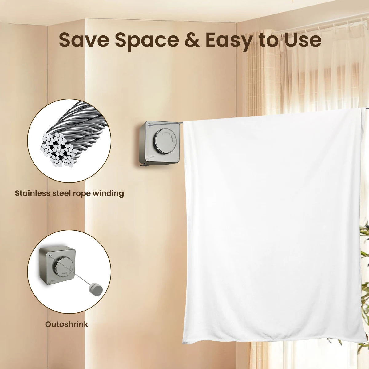 1 Pcs Indoor Retractable Clothesline
