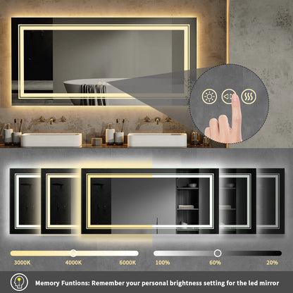 48"X24" LED Bathroom Mirror with Lights, Anti-Fog, Dimmable, Backlit + Front Lit,
