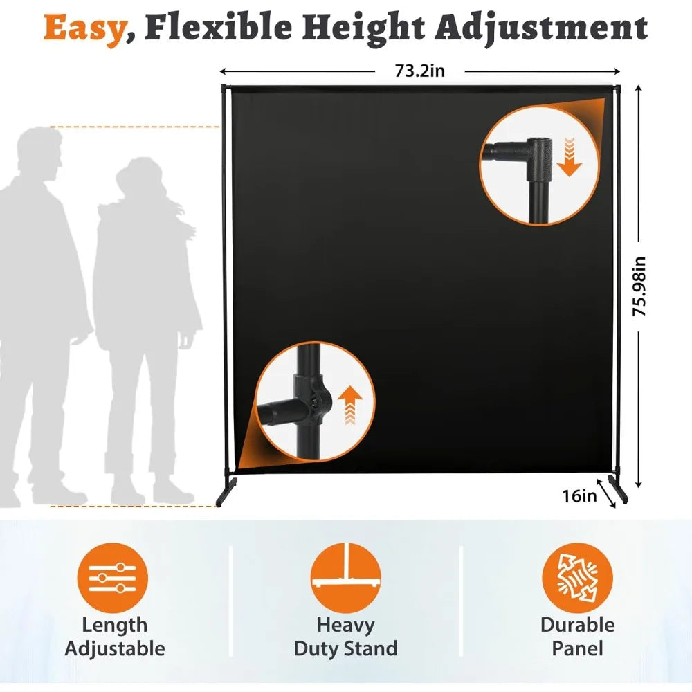 71" Adjustable Room Divider Panel, Black Fabric Privacy Screen for Office & Home Separation