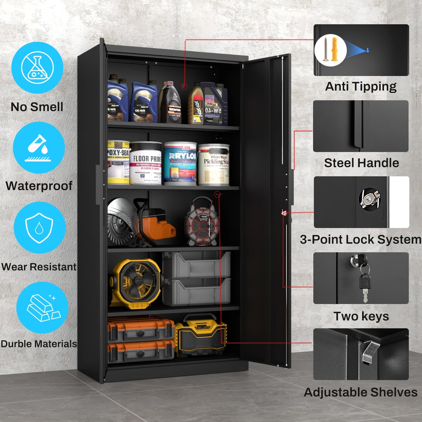 Metal File Cabinet for Garage 
Utility Cabinet with Adjustable Shelves