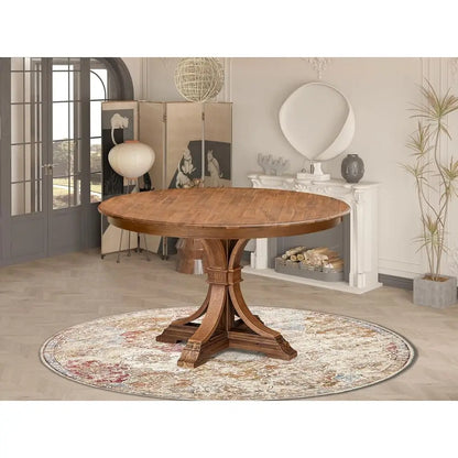 Round Acacia Wood Dining Table, Antique Walnut Finish