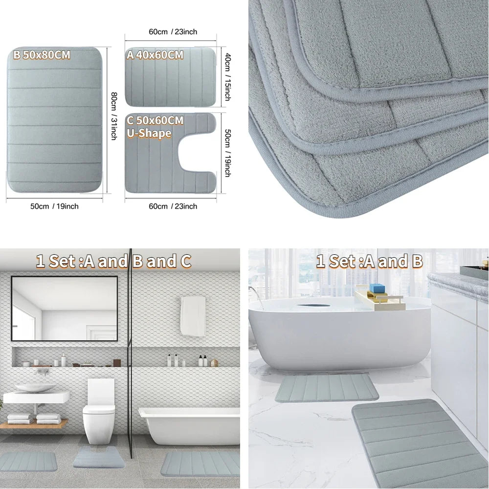Super Absorbent Bath Mat Memory Foam Carpet Non-slip