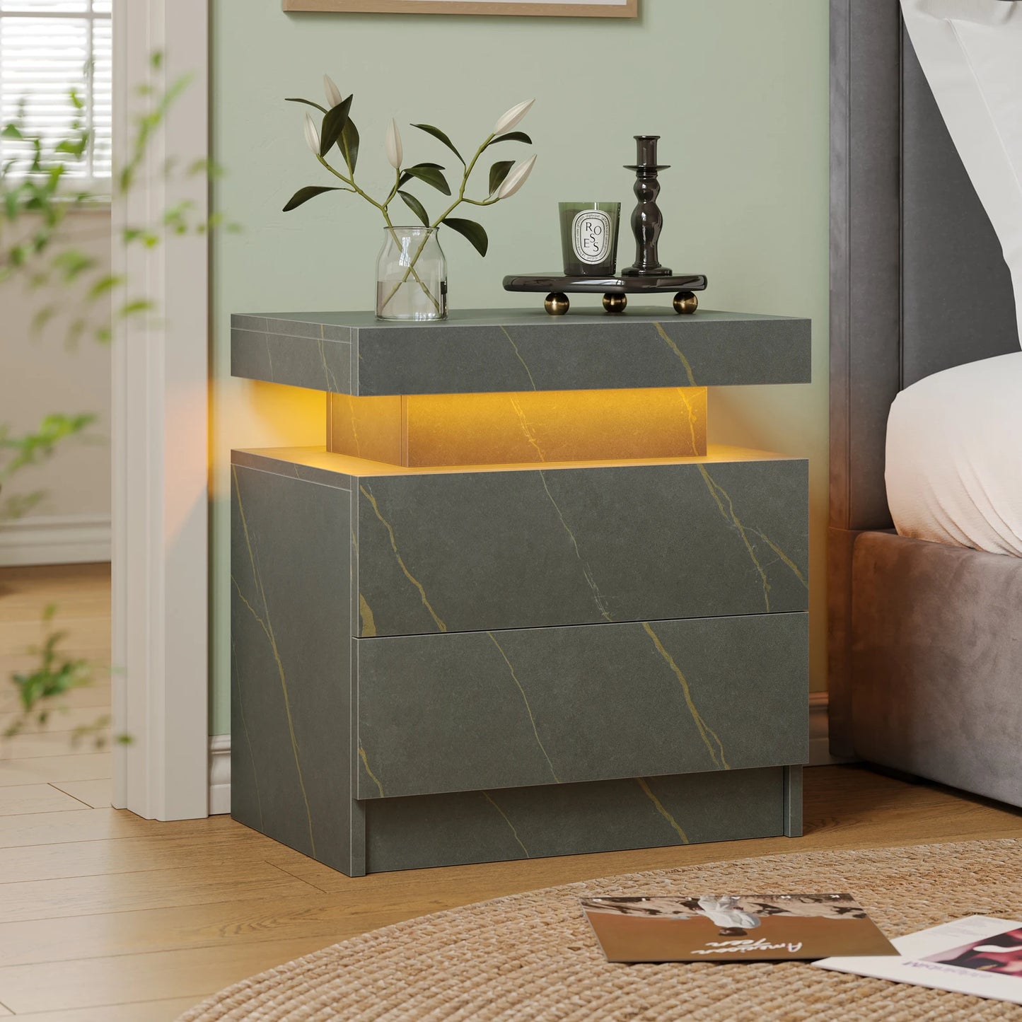 LED Nightstands or End Table with 2 Drawers,