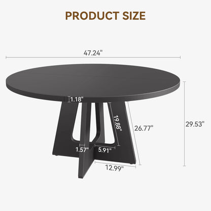 47-Inch Round Dining Table Large Wooden Kitchen Table For 4 to 6