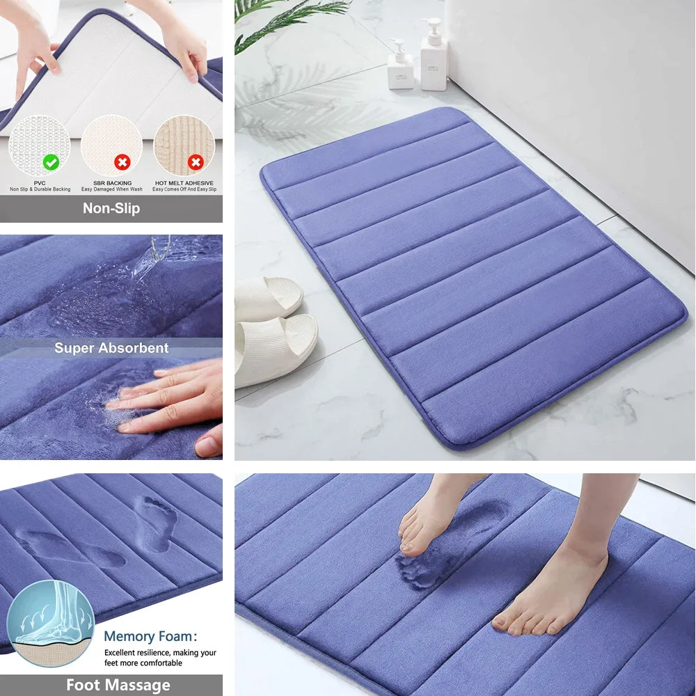 Super Absorbent Bath Mat Memory Foam Carpet Non-slip