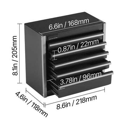 5-Drawer 8.6in Portable Metal Tool Box Red/Black