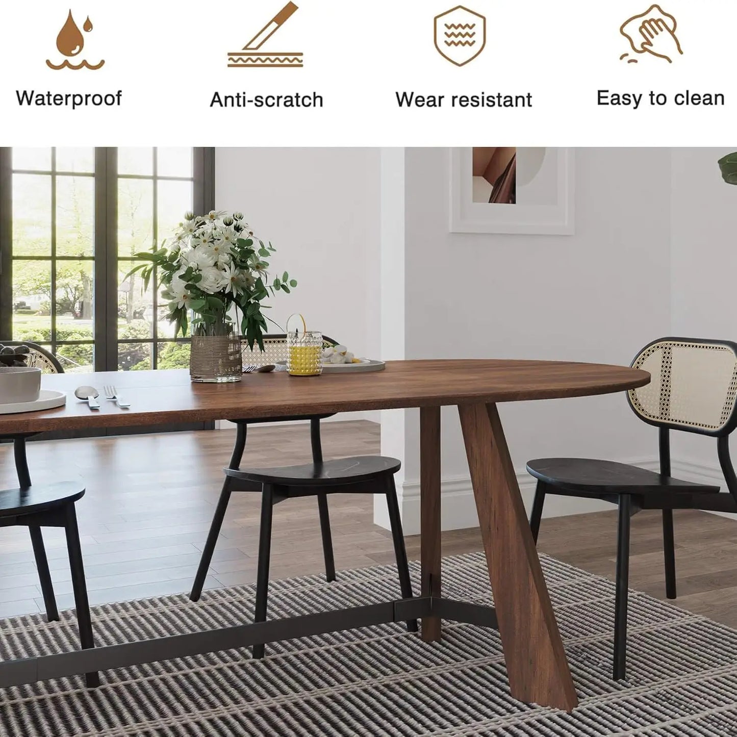 70.86in Rustic Oval Farmhouse Wood Kitchen Table for 6-8 Person