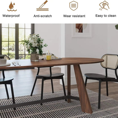 70.86in Rustic Oval Farmhouse Wood Kitchen Table for 6-8 Person