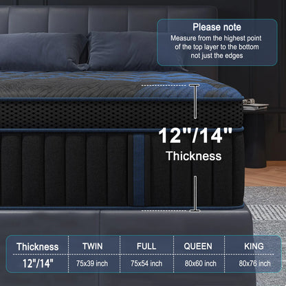 12"Gel Memory Foam Hybrid Pocket Spring Mattress Twin Full Queen King