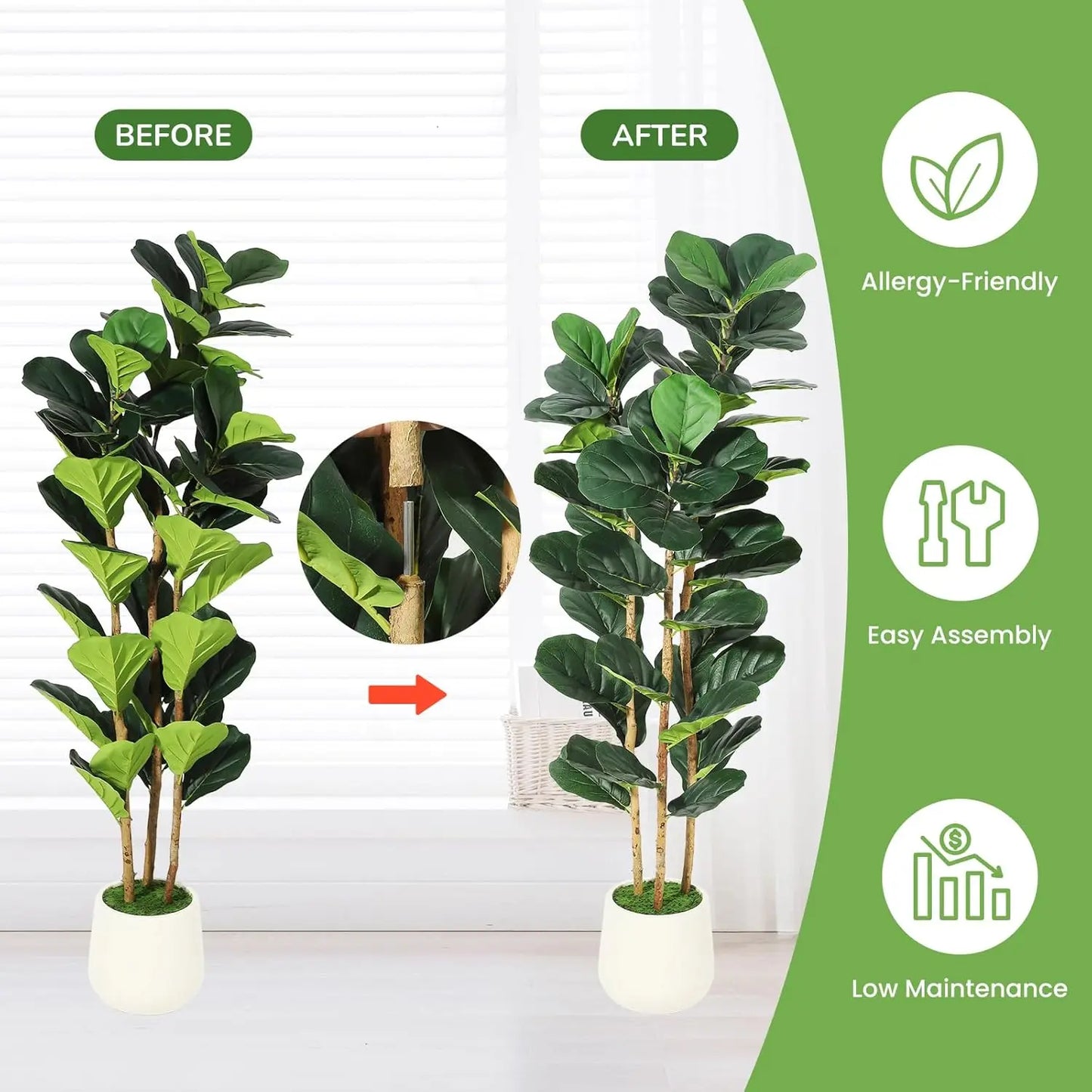 5/6/7 FT Artificial Fiddle Leaf Fig Tree with Pot