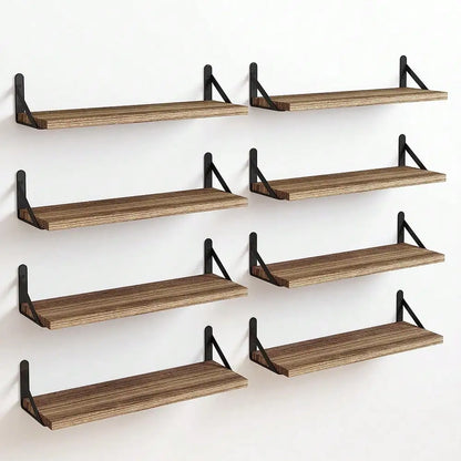 Tomnk 8pcs Floating Shelves, Rustic Wood Wall Shelves, Wall Decor, Book Storage Shelves For Bedroom, Living Room, Kitchen, Bathr