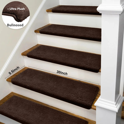 Bullnose Non-Slip Stair Treads -Ultra Plush- Washable Self-Adhesive