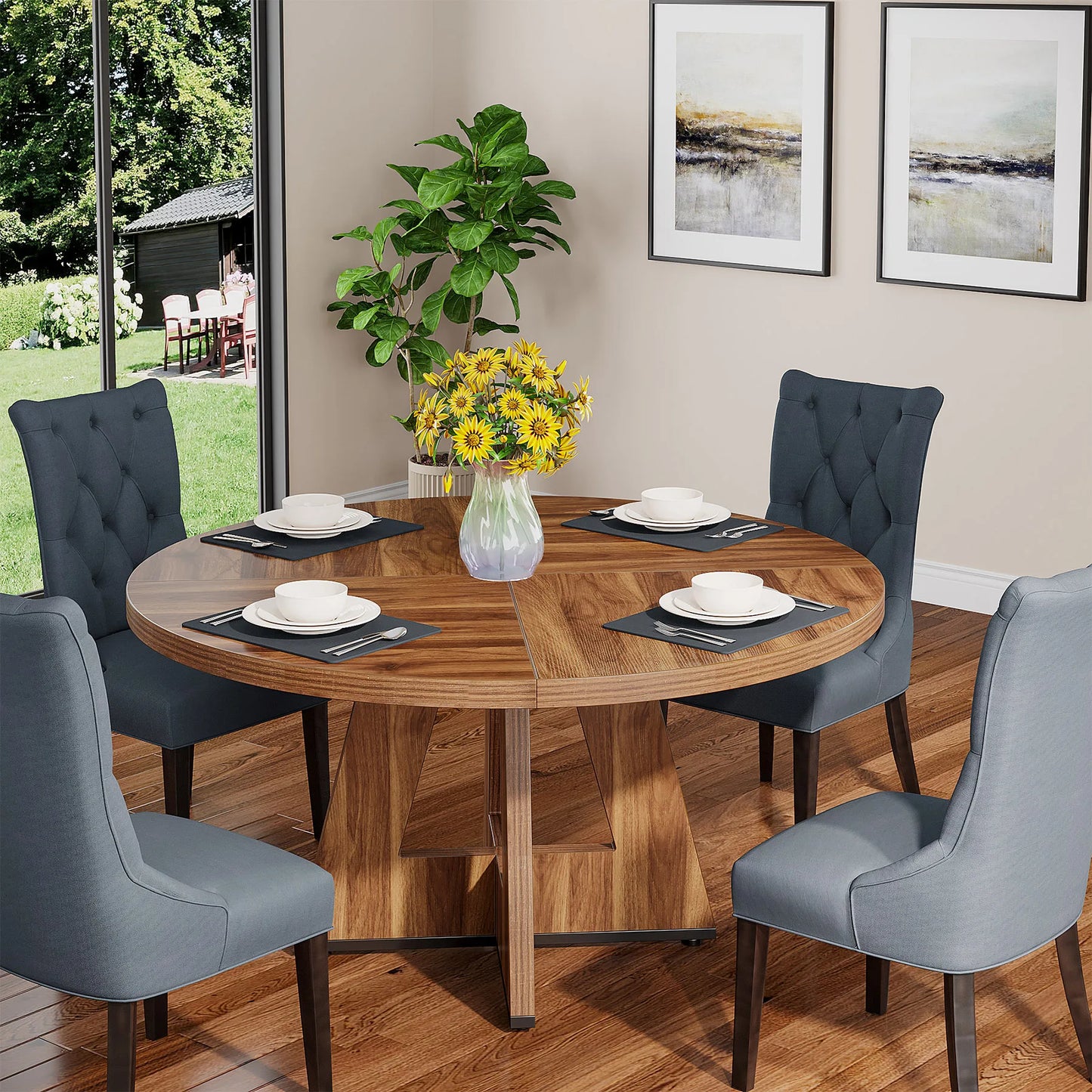 Round Beautiful Wood Dining Table for 4