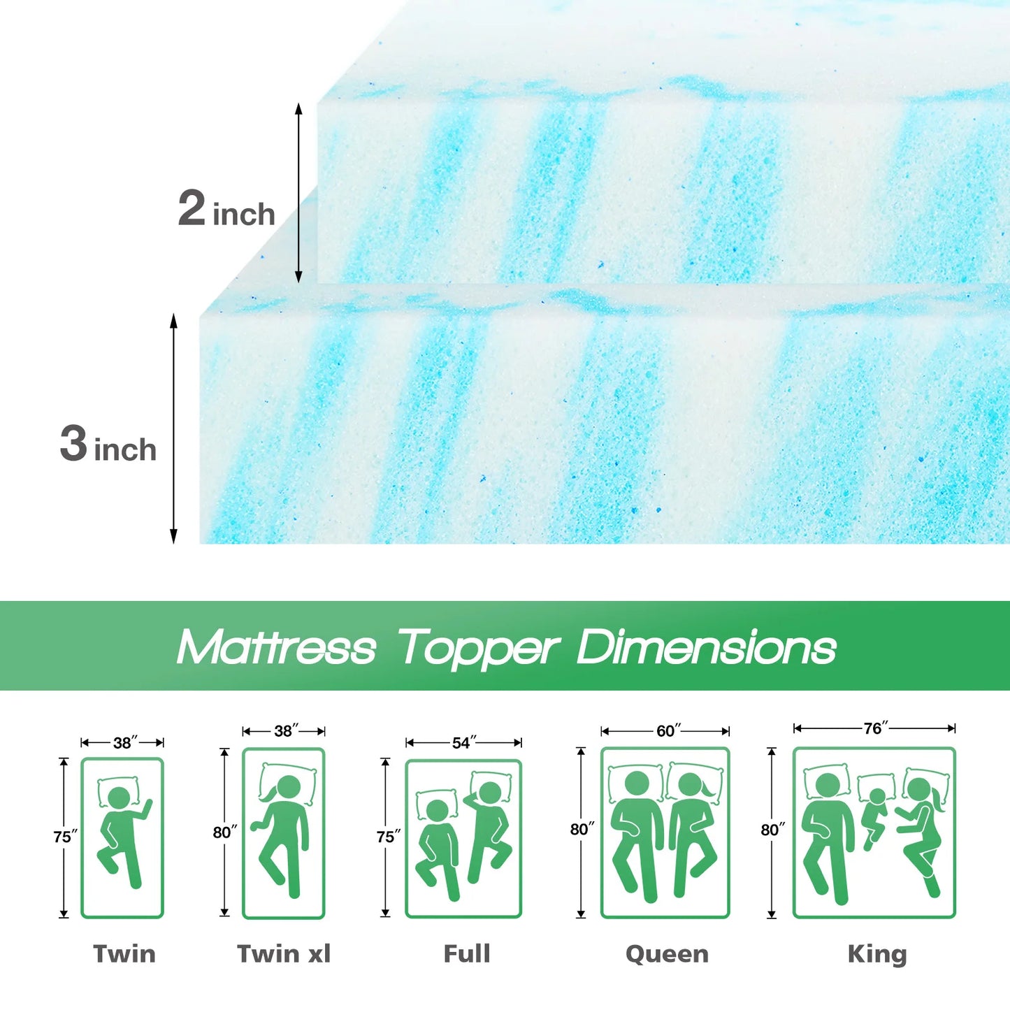 2-3 Inch Thick Gel Cooling Memory Foam Mattress Topper