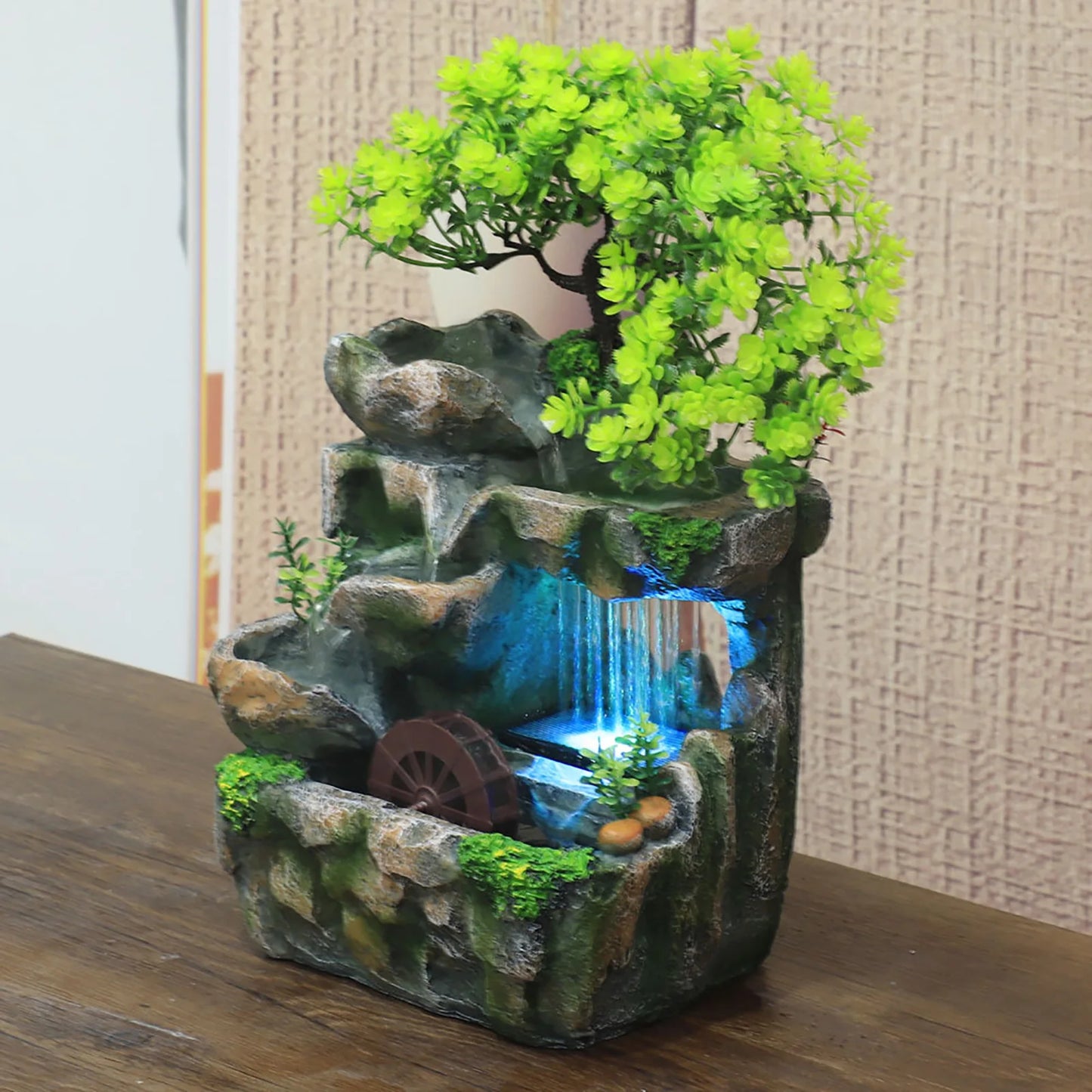 Indoor Room Fountain Waterfall with Color Changing LED Lighting